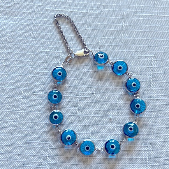 STERLING 925 SILVER PLATED MARKED TURKISH EYE BRACELET - Picture 4 of 9